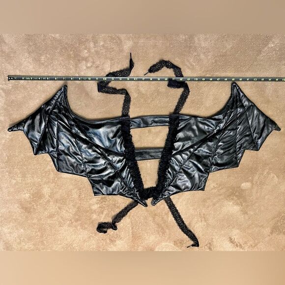 Vintage Y2K Super Low Fat Vinyl Bat Wings Halloween Costume with Lace Ties - Picture 3 of 13